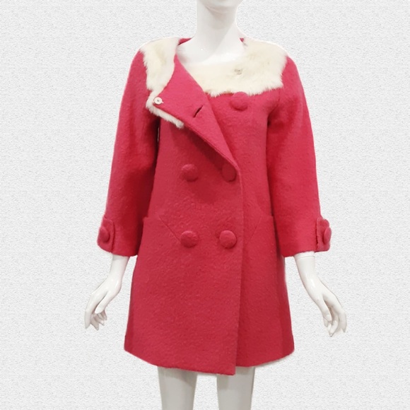 WOOL PINK JACKET FUR COLLAR MOPLE. Korean Fashion - Picture 2 of 9